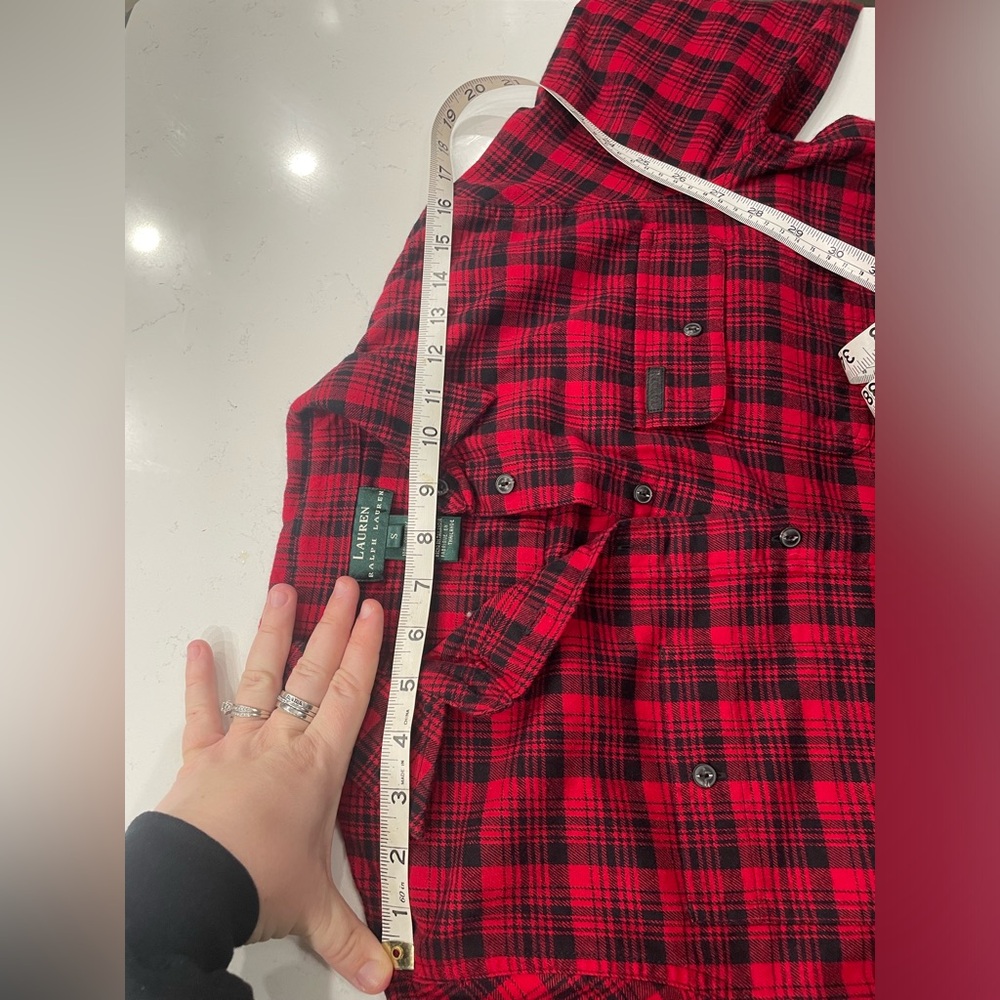 Lauren Ralph Lauren Women Red Black Plaid Flannel Button-Down Shirt Sz S cotton - Picture 5 of 15